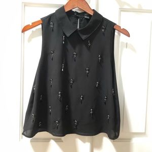 Forever 21 beaded black collared top